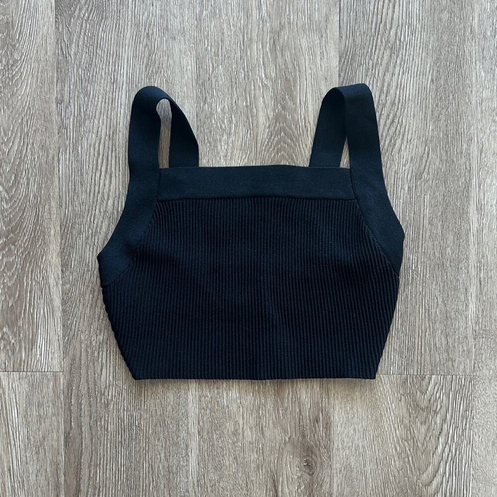 Babaton Getty Sculpt Knit Square Neck Tank Black Size XS Ribbed Fitted Cropped